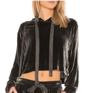 Cloth & Stone Blue Black Crushed Velvet Cropped Hoodie Size Medium
